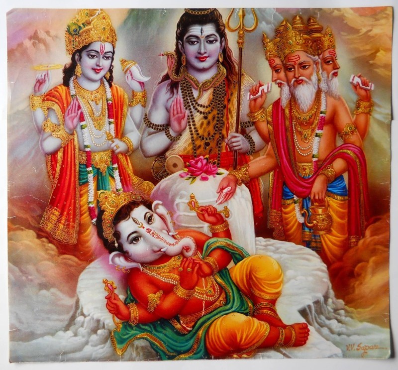 The three great gods (Vishnu, Shiva and Brahma) bless Ganesh. Extracted from: http://www.columbia.edu